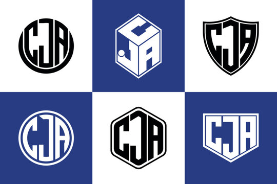 CJA initial letter geometric shape icon logo design vector. monogram, letter mark, circle, polygon, shield, symbol, emblem, elegant, abstract, wordmark, sign, art, typography, icon, geometric, shape
