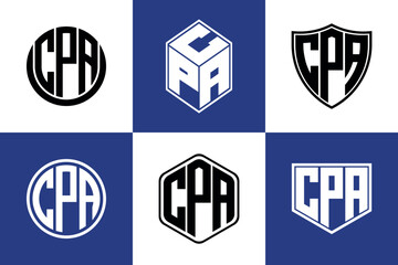 CPA initial letter geometric shape icon logo design vector. monogram, letter mark, circle, polygon, shield, symbol, emblem, elegant, abstract, wordmark, sign, art, typography, icon, geometric, shape