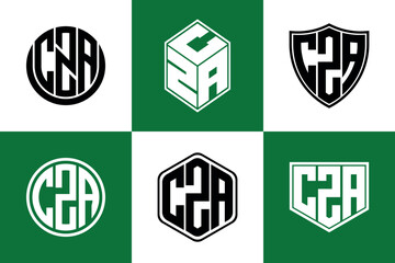CZA initial letter geometric shape icon logo design vector. monogram, letter mark, circle, polygon, shield, symbol, emblem, elegant, abstract, wordmark, sign, art, typography, icon, geometric, shape