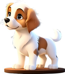 Cute dog standing in show stand. Cartoon character