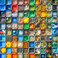 Close-ups portraying the diversity of materials being sorted at recycling centers