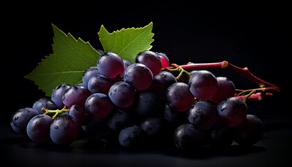 Freshness of nature ripe grape with organic healthy eating with dark background