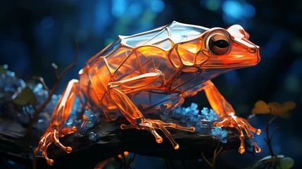 Fotobehang An alien creature made of glowing polygons floating in a dark space network © SalineeChot