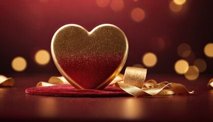 Love, Heart, Celebration: heart on textured surface beneath, soft focus golden lights create bokeh in background. Celebration card or romantic events invitation. Valentine day - Powered by Adobe