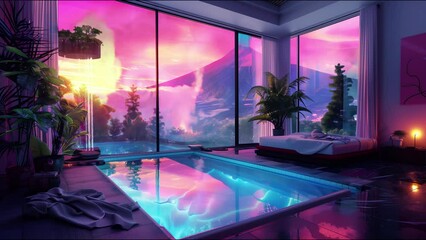 "Explore the tranquil lo-fi universe with our unique music visualizer, ideal for Vtubers and lo-fi enthusiasts desiring a visual representation of their calming sounds, featuring a serene pool 