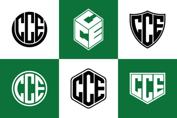 CCE initial letter geometric shape icon logo design vector. monogram, letter mark, circle, polygon, shield, symbol, emblem, elegant, abstract, wordmark, sign, art, typography, icon, geometric, shape