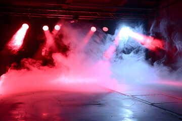 Dance Stage with red and blue lights and smoke 