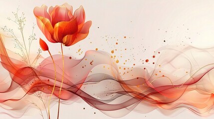 Abstract art background vector. Luxury minimal style wallpaper with golden line art flower 