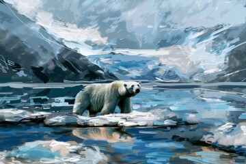 Polar Bear Walking on Melting Glacier. Generative AI