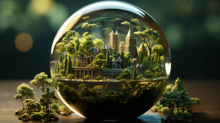 Earth Bubble: Global Nature Reflection in a Green World, generative AI