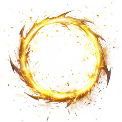 A halo ring of golden sparks isolated on transparent png.
