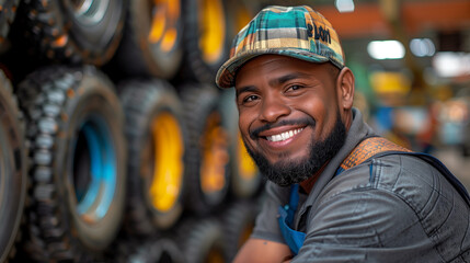 A smiling mechanic in overalls and a cap gives a thumbs up sign, indicating good service and customer satisfaction at an auto repair shop.
