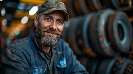 A smiling mechanic in overalls and a cap gives a thumbs up sign, indicating good service and customer satisfaction at an auto repair shop.