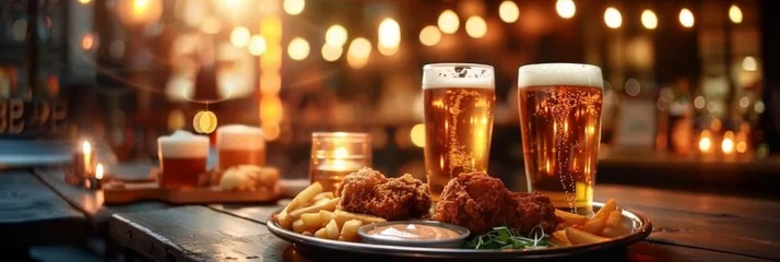 Foto op Plexiglas  a tray with beer and chicken food,  © Nice Seven