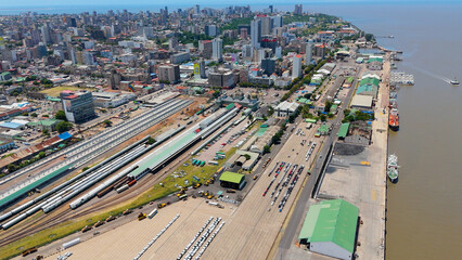 Aerial view of train station and shipping port in Maputo, mozambique