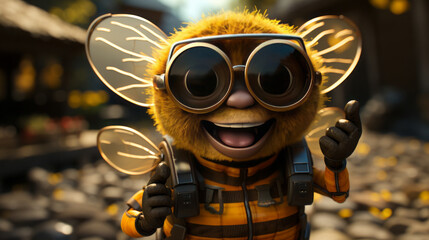 Colorful Cartoons: Playful 3D Illustrations of Funny Characters Wearing Sunglasses and Smiling Under the Su, generative AI