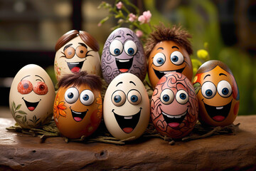 Adorable Easter eggs adorned with charming faces and sweet expressions, bringing joy and laughter to the holiday celebration.