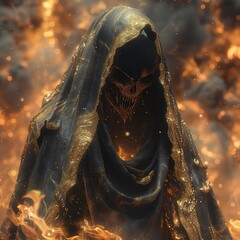 Mysterious dark gothic woman in the fire. 3d rendering
