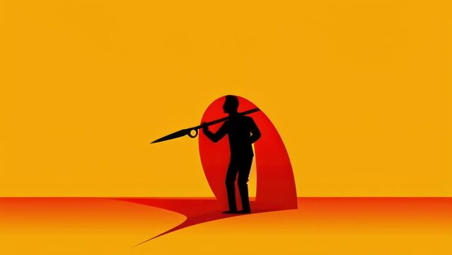 A person trying to use a pr of scissors to through a rope. Psychology art concept. .