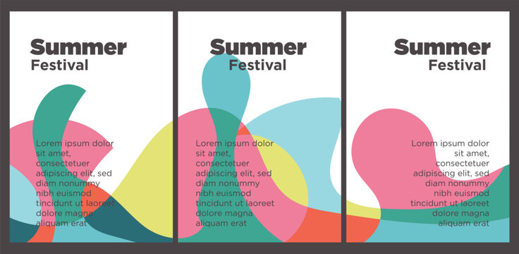 Summer Music Festival event publication set with abstract background illustration vector template