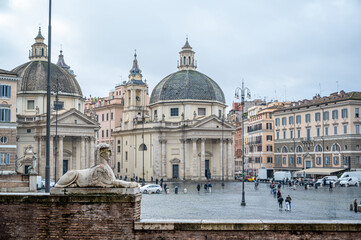 Fototapeta na wymiar Lion in Piazza del Popolo in Rome, Italy