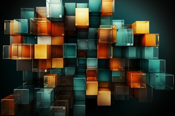 A turquoise and yellow geometric 3D tech background is a bold and futuristic design that is sure to...