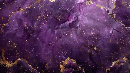 Foto op Canvas Abstract purple marble texture with gold splashes, purple luxury background © INK ART BACKGROUND