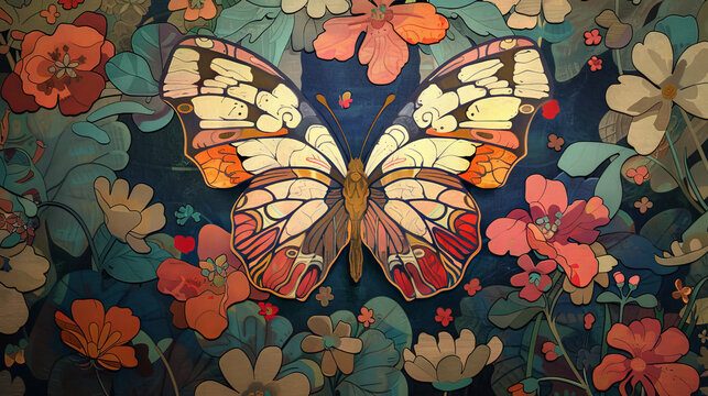 painting art of flowers an butterfly background, flural art