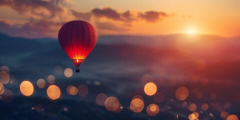 hot air balloon in sunset,Solar powered hot air balloon floating through the sky Created with Generative AI technology
 - obrazy, fototapety, plakaty