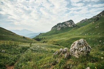 Fototapeta na wymiar Beautiful mountain landscape in the Caucasus mountains. Summer time of the year