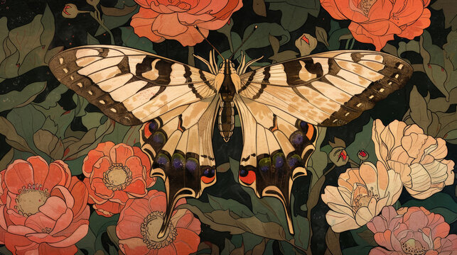 painting art of flowers an butterfly background, flural art