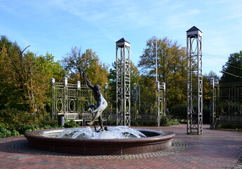 Fountain in Autumn in Park in the Town Bad Bevensen, Lower Saxony