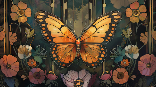 painting art of flowers an butterfly background, flural art