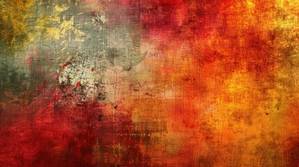 Abstract Grunge Texture in Red and Yellow. Abstract artwork with grunge texture, featuring a blend of red, yellow, and gray tones with paint splatters.