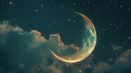 Obraz na płótnie Canvas stunning ramadan kareem background: crescent moon and stars illustration - perfect for islamic celebrations, ramadan greetings, eid al-fitr, adobe stock image