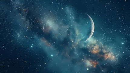 Foto op Plexiglas stunning ramadan kareem background: crescent moon and stars illustration - perfect for islamic celebrations, ramadan greetings, eid al-fitr, adobe stock image © touseef