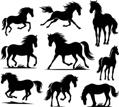 set of horses silhouettes