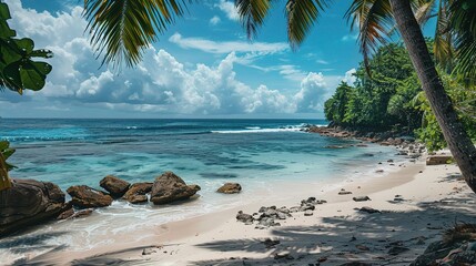 Beach on Paradise Island. Tropical beach with coconut palms