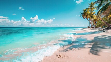 Fototapeta na wymiar Beautiful beach with blue water and palm trees