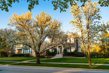 house in suburb. residential house outdoor. suburban home in neighborhood. suburban house...