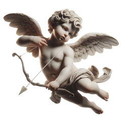 vintage romantic illustration of a cherub or cupid with bow and arrow isolated on a transparent background, generative ai	