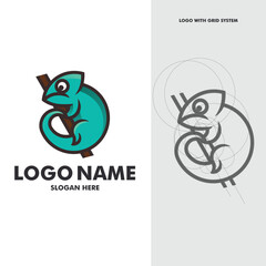 chameleon logo vector with grid system