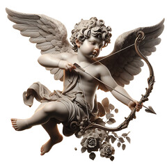 vintage romantic illustration of a cherub or cupid with bow and arrow isolated on a transparent background, generative ai	