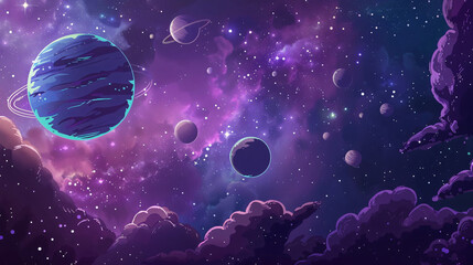 Space with many planets and stars illustration.