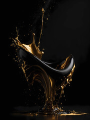 Splashes of gold and black paints on a dark background. Abstract art, environmental occlusion
