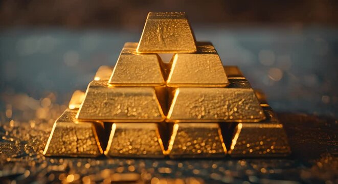 Gold bars arranged in a pyramid structure