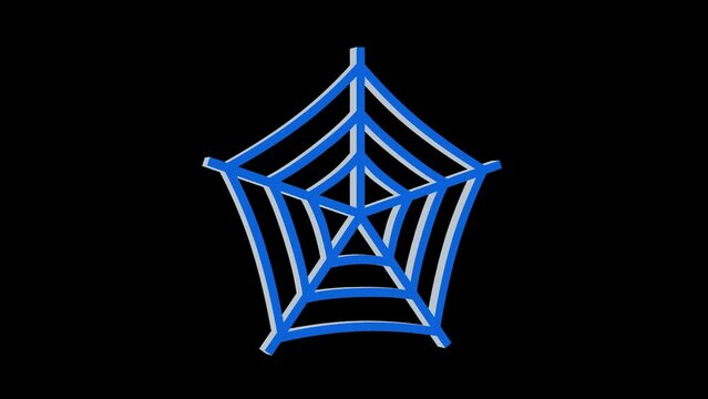 3d blue spider web icon loopable rotated animation black background