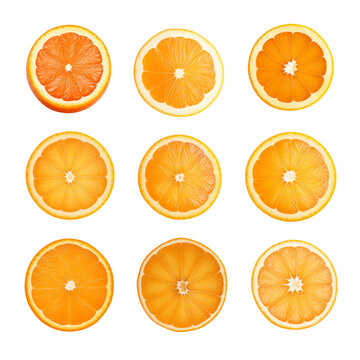 Collection of Orange slices isolated on transparent or white background