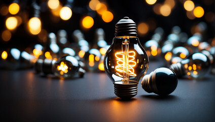 glowing bulb bulbs in the night - obrazy, fototapety, plakaty