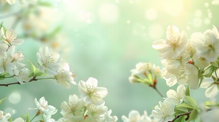 Fototapeta na wymiar Beautiful floral spring abstract background of nature. Branches of blossoming cherry with soft focus on gentle light green background.